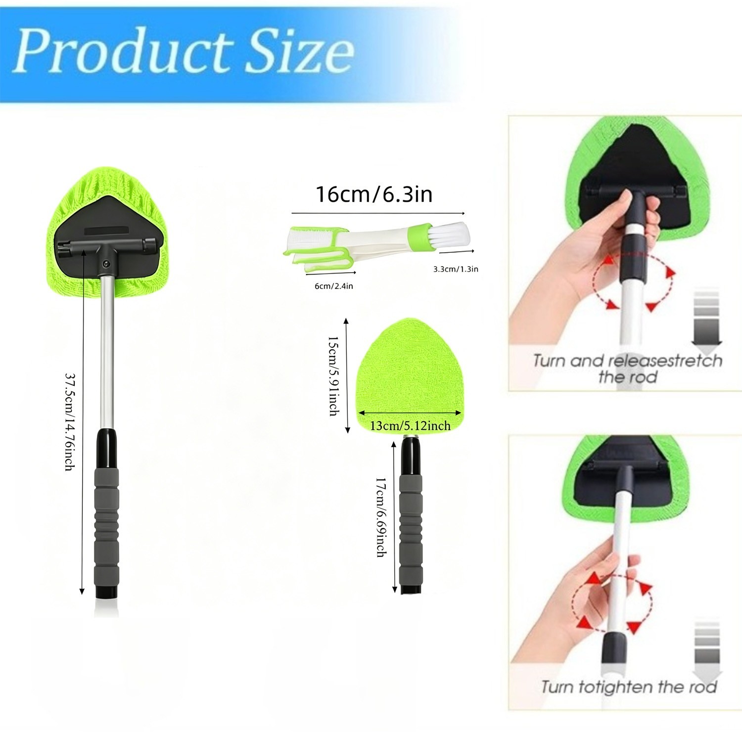 Windshield Cleaning Tool Kit Car Window Glass Wiper Cleaner Brush Pad Extendable