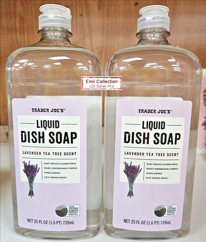 Trader Joe’s Liquid Dish Soap Lavender Tea Tree Scent 25fl oz 739ml (2 Bottles)