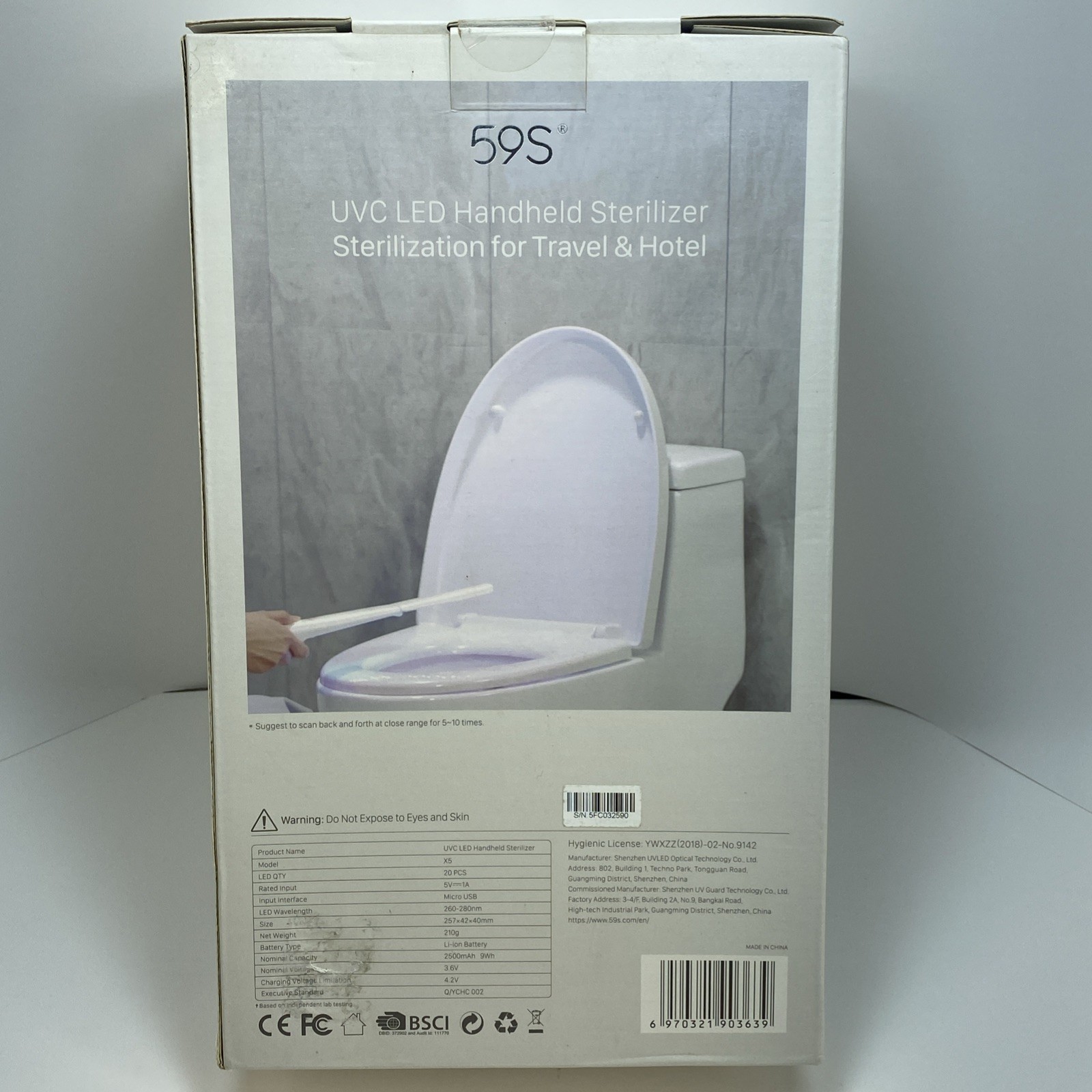 59-S UVC X5 LED Handheld Sterilized Sterilization for Travel and Hotel Was $119