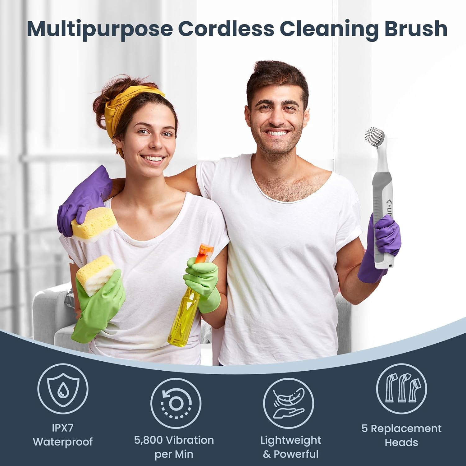 Rechargeable Power Scrubber Cordless Electric Cleaning Brush Water Resistant