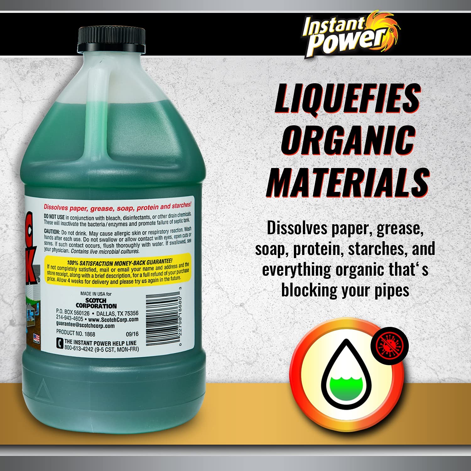 Instant Power Septic Shock – Septic Tank Treatment, Drain Cleaner Liquid Clog…