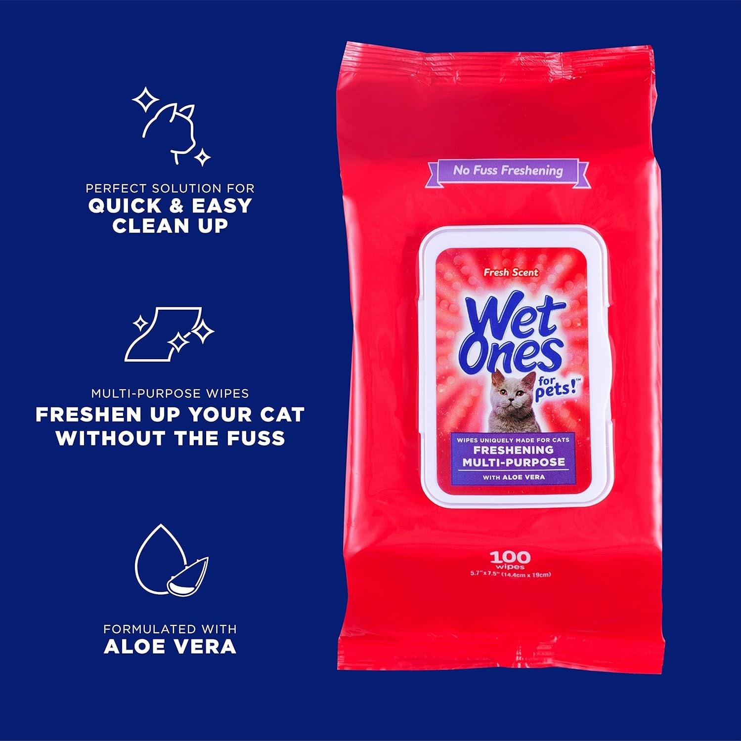 All Life Stages Cat Wipes 100 Count Aloe Vera Freshening Grooming Solution Pack