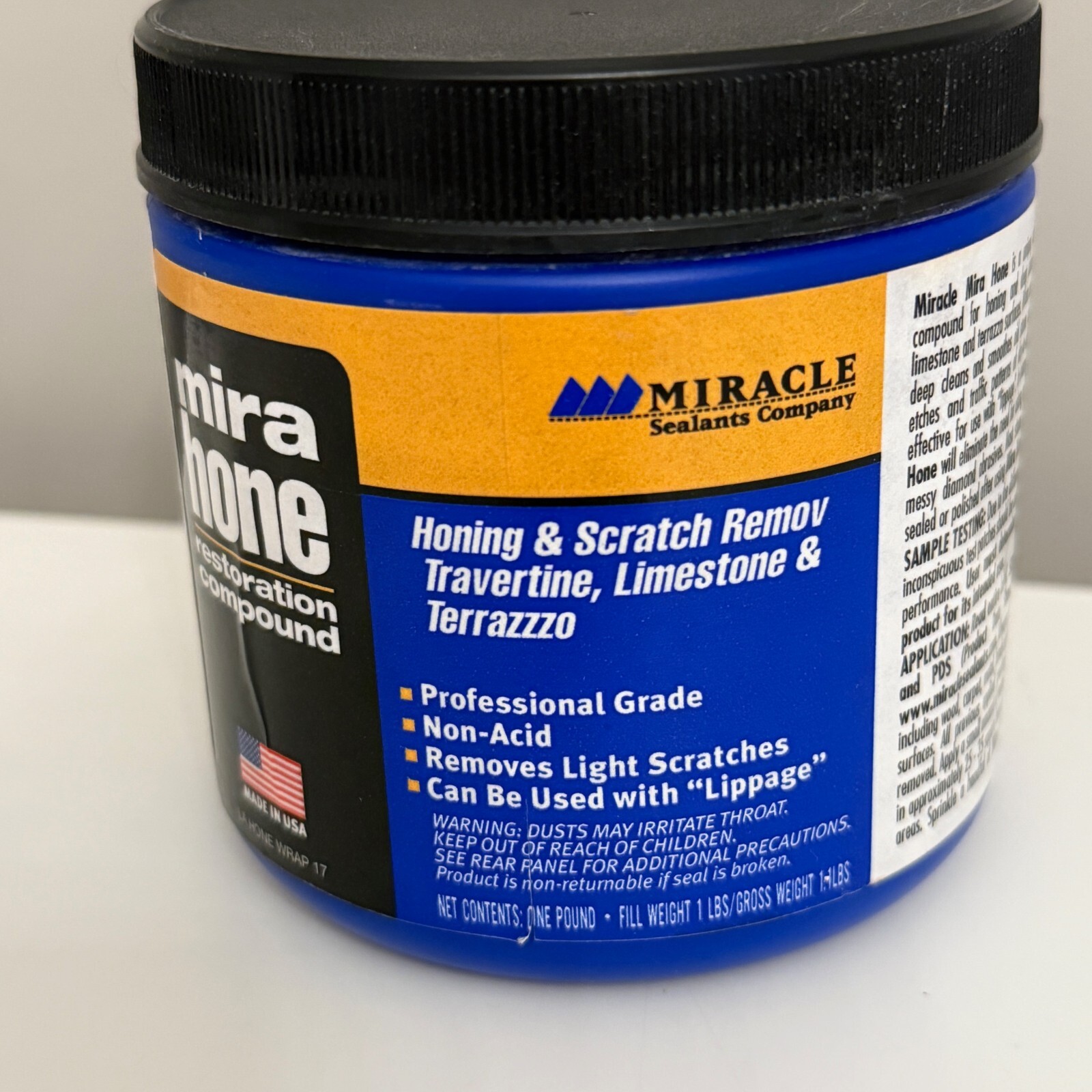 MIRACLE SEALANTS MIRA HONE RESTORATION COMPOUND 1LB FOR NATURAL STONE SURFACES