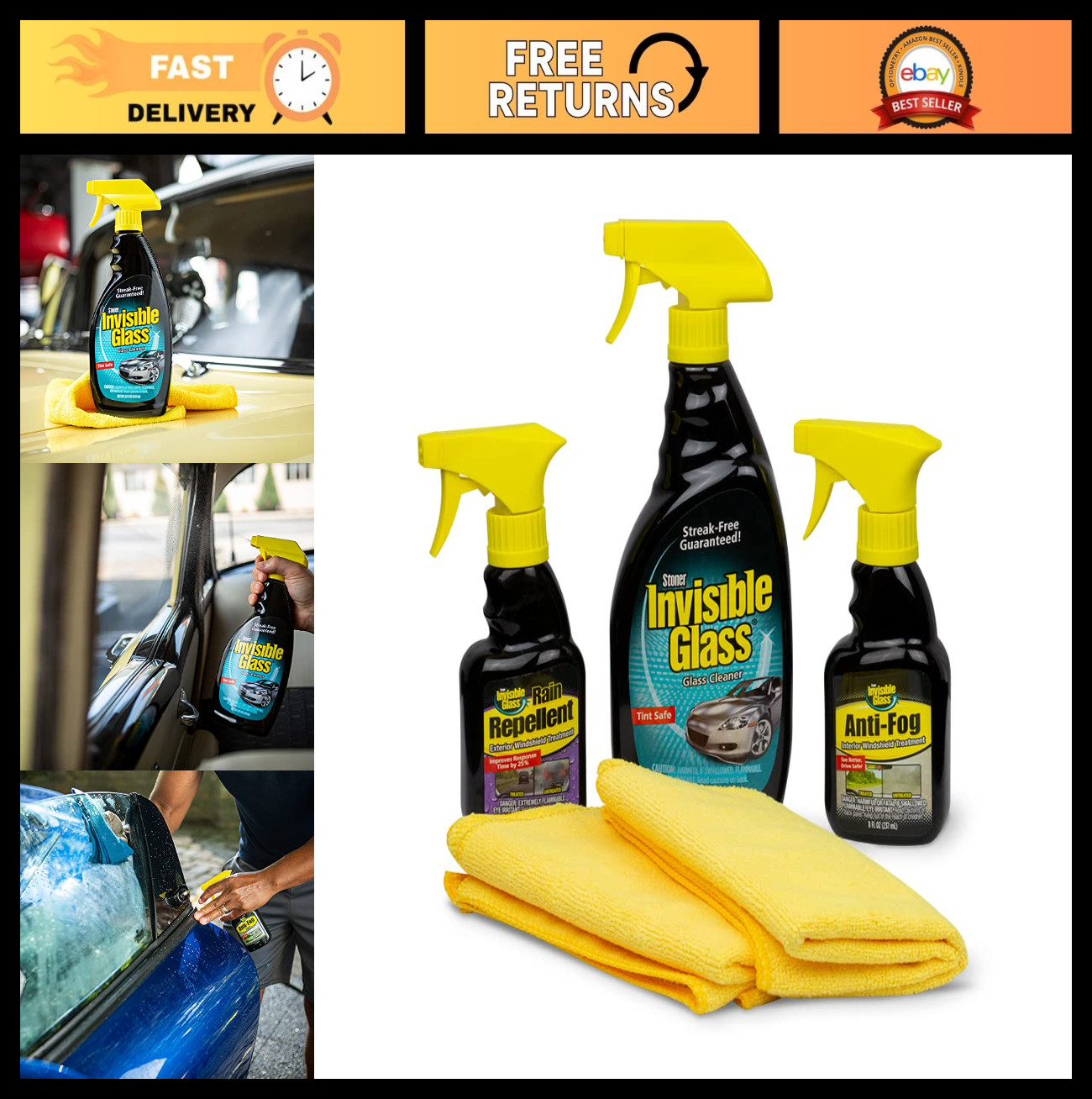 5-Piece Windshield Glass Treatment Kit – Anti-Fog, Rain Repellent, Cleaner & Clo