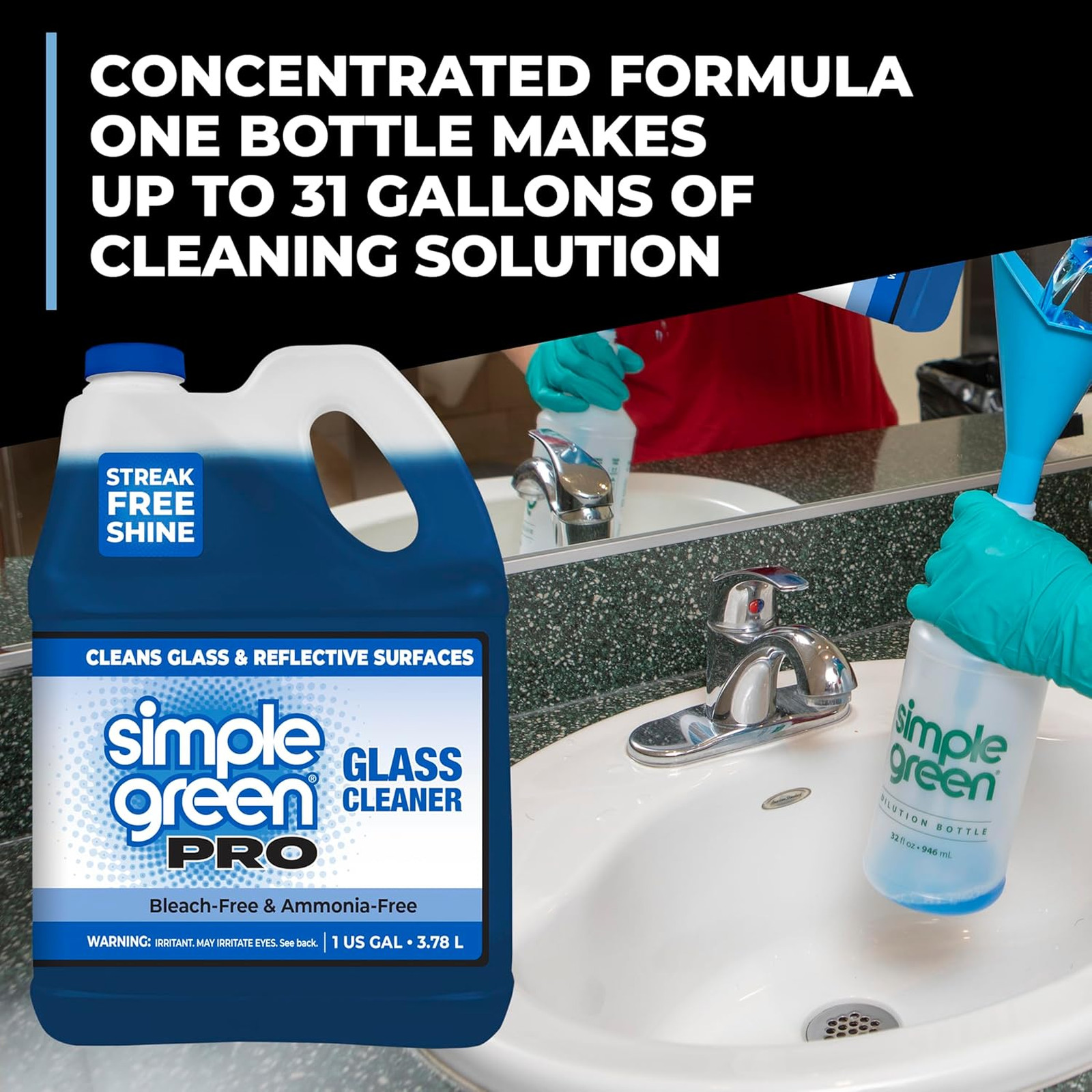 Glass Cleaner 1 Gallon, Simple Green Pro, Streak-Free, Household, Commercial Use