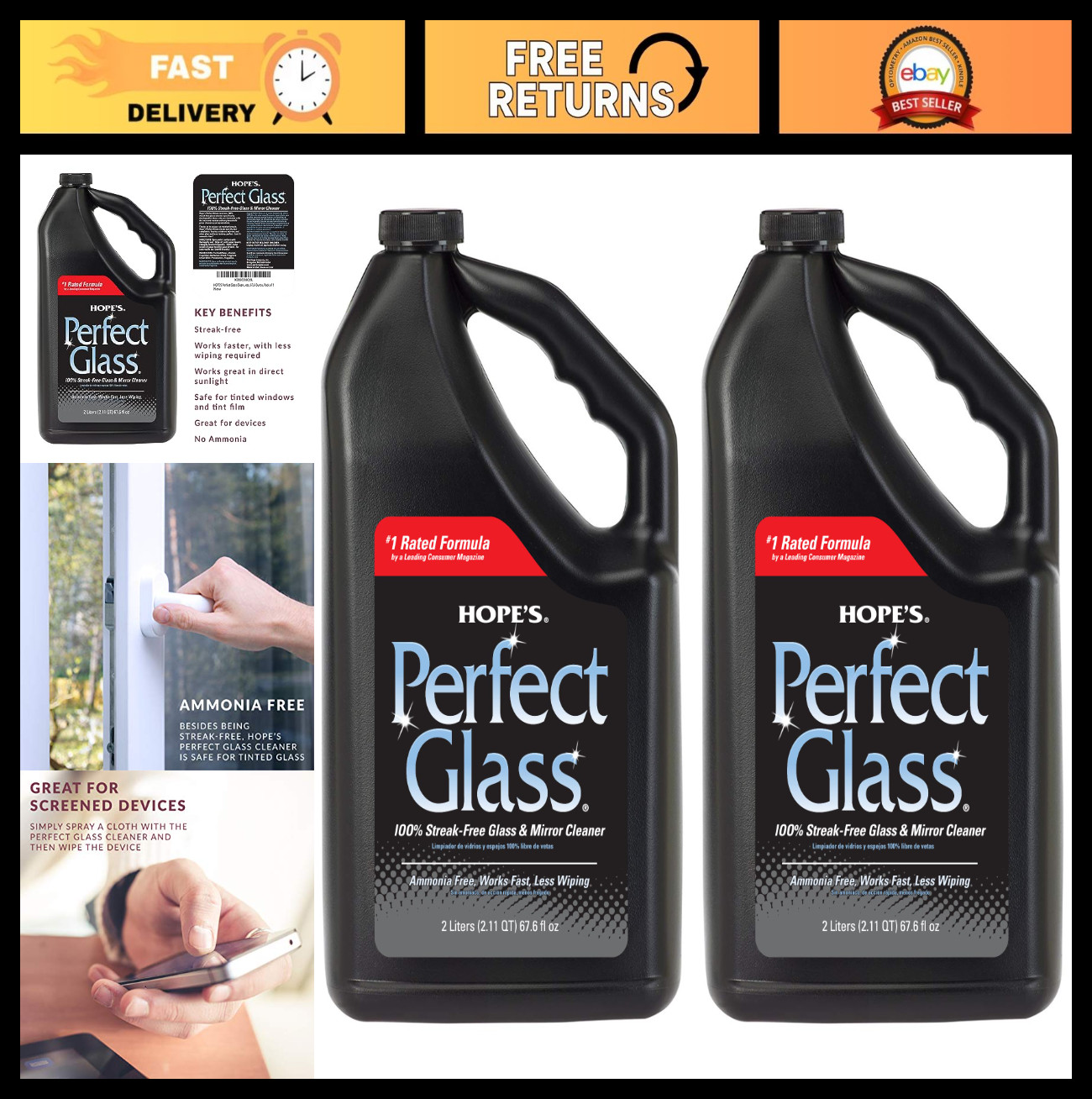 Streak-Free Glass Cleaner Spray Refill, Ammonia-Free for Windows, Mirrors & Scre