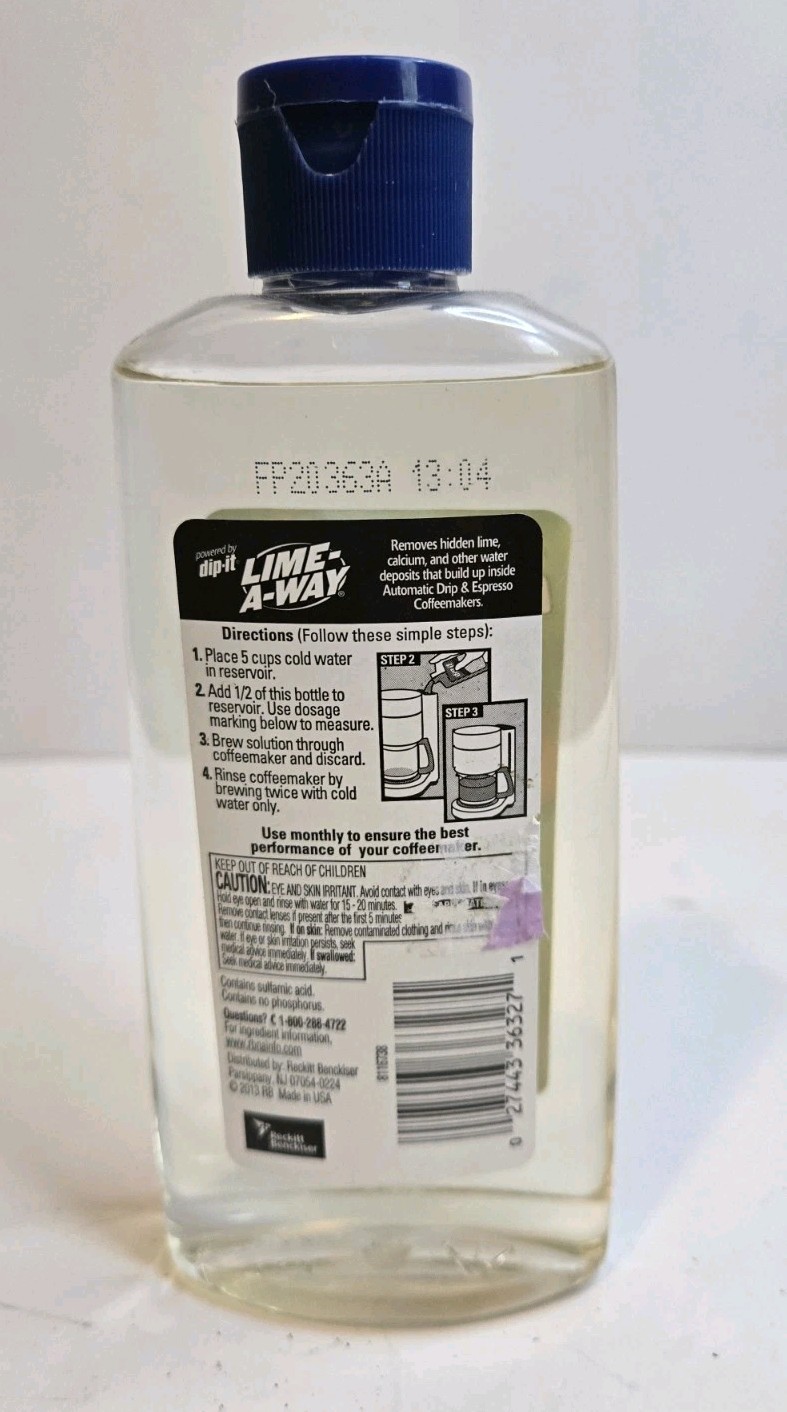 Dip-It Lime A Way Coffeemaker Cleaner & Descaler Build-up 7 oz Sealed Bottle