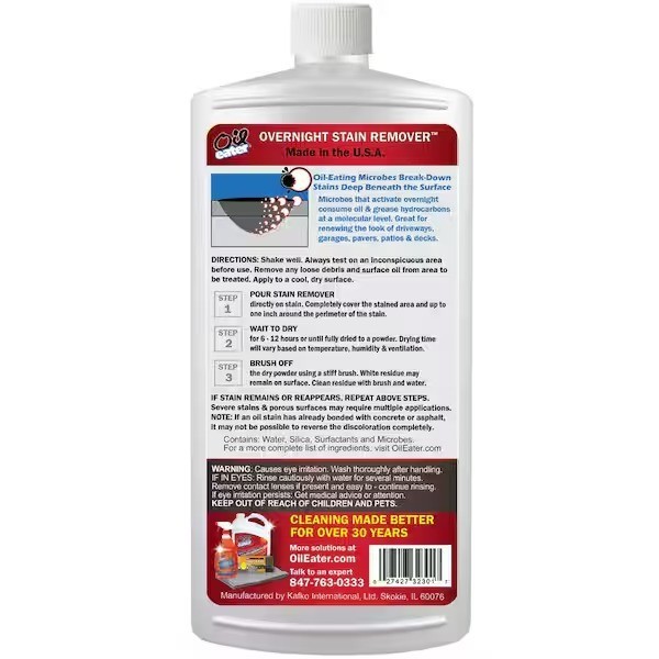 32 oz Overnight Oil Stain Remover for Concrete Driveway, Garage, Pavers – 1 Pack