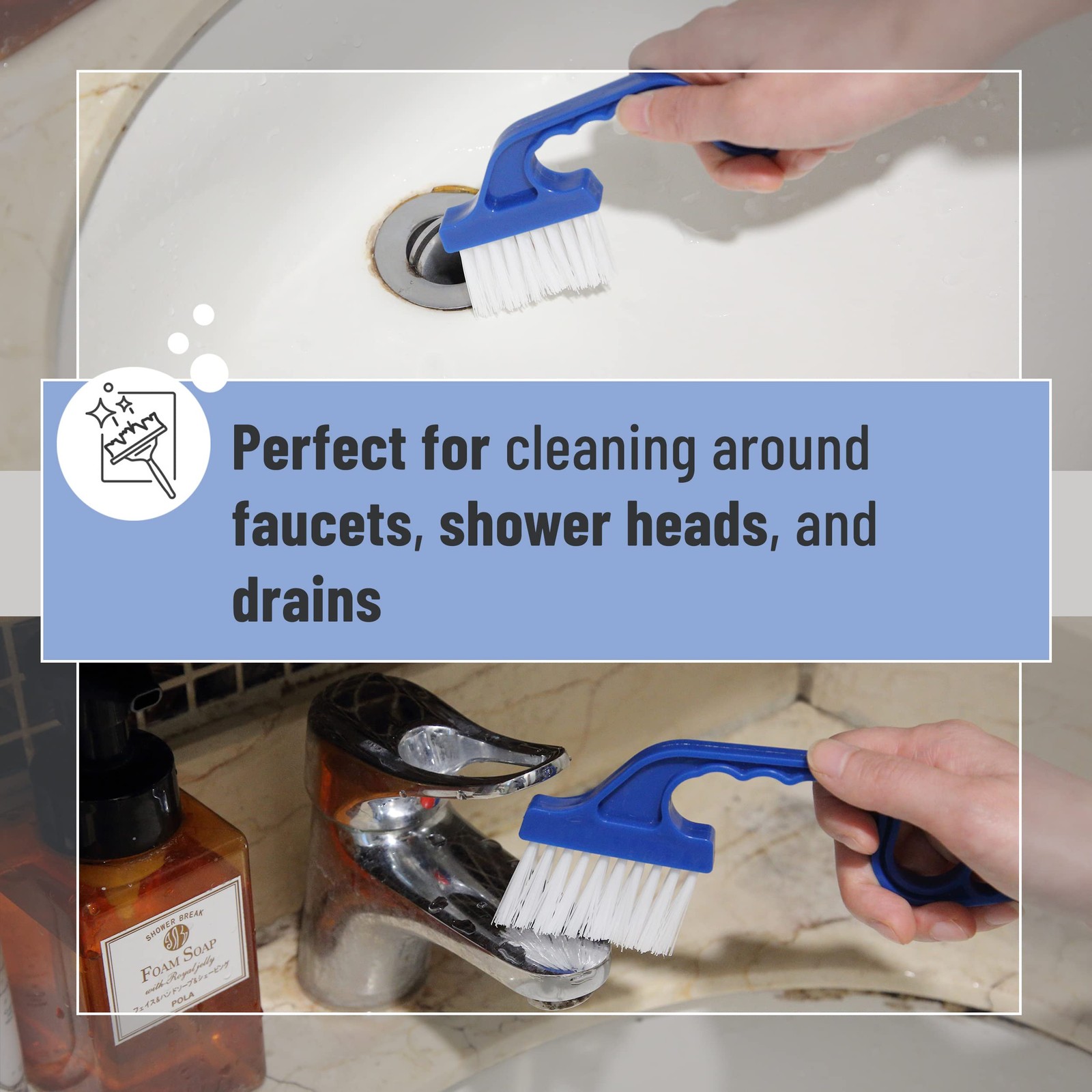 Slick- Window Track Cleaning Brush, 2 Pack, Blue Ergonomic Handle, Built-in S…