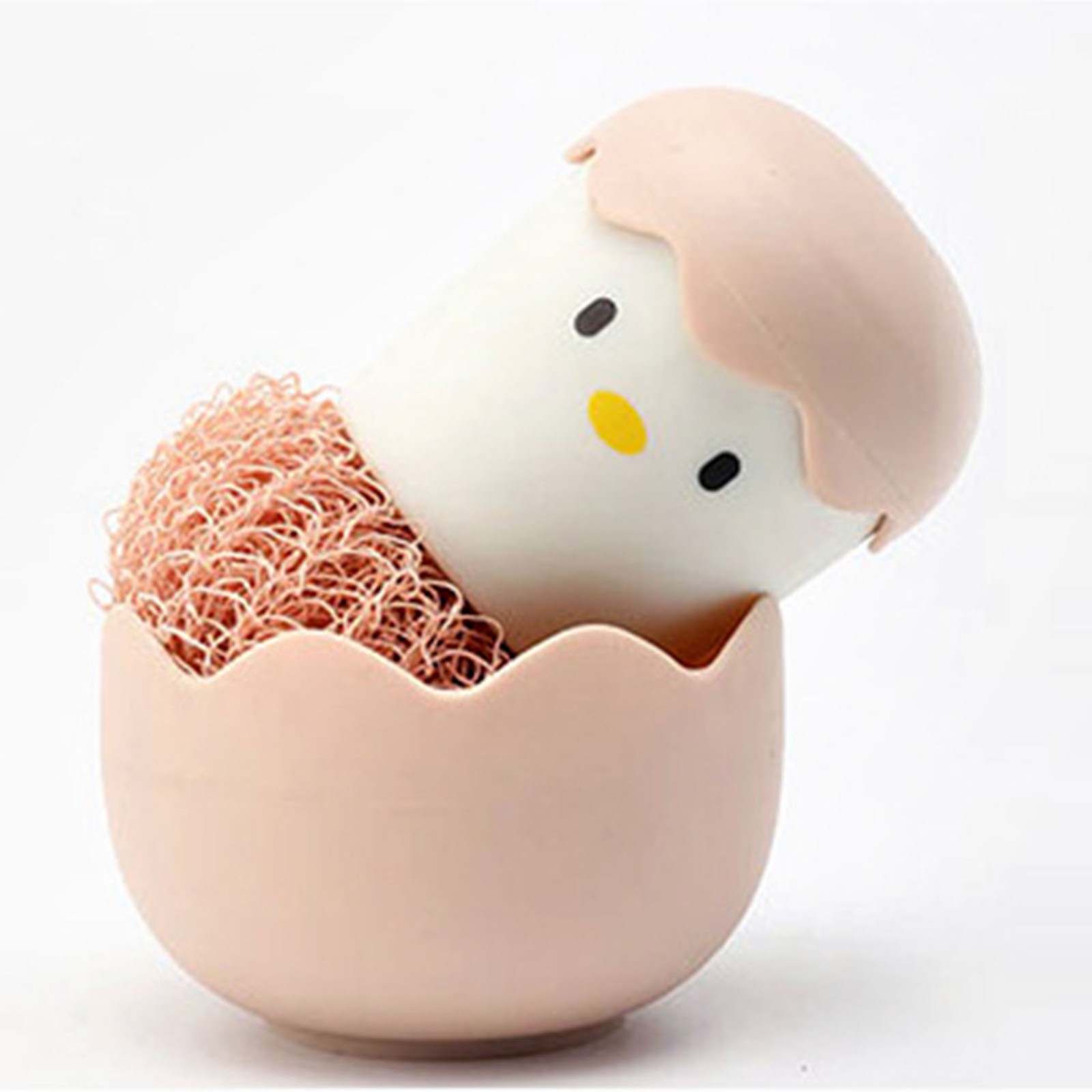 (Pink)Cartoon Eggshell Dish Cleaning Brush Long Lasting Easy To Grip Cute Kit US