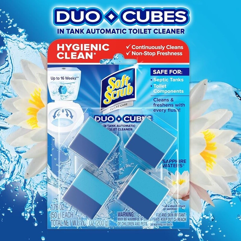 Toilet Cleaner Duo-Cubes Sapphire Waters 4 Count Fights Stains Hard Water New