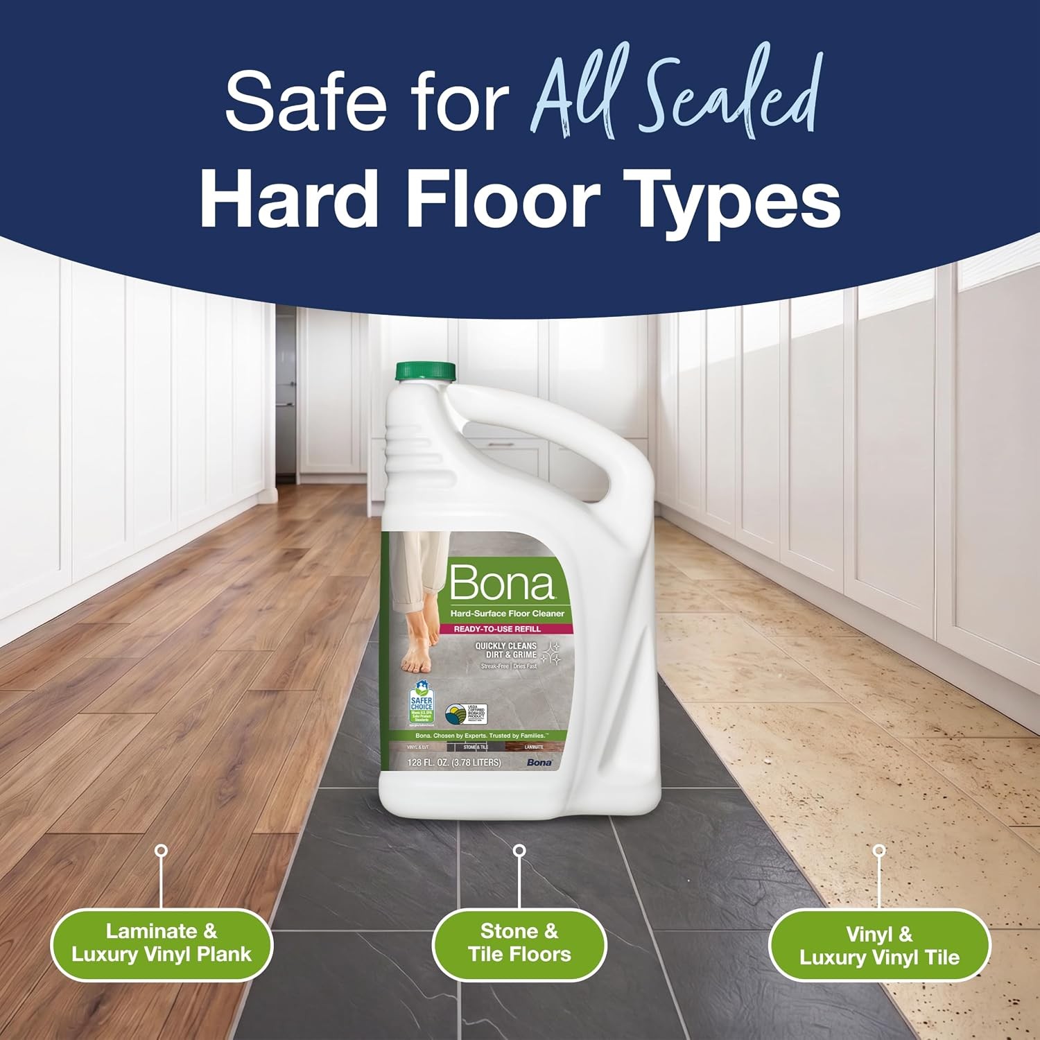 Bona Multi-Surface Floor Cleaner Refill 128oz Unscented Spray Mop Solution
