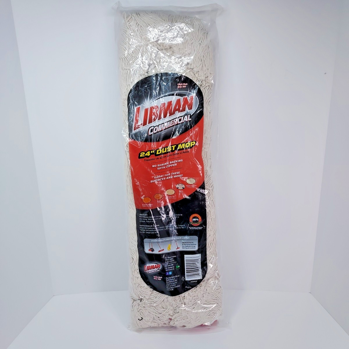 LIBMAN Commercial 24″ Dust Mop Head and Cover – No Shrink Backing with Zipper