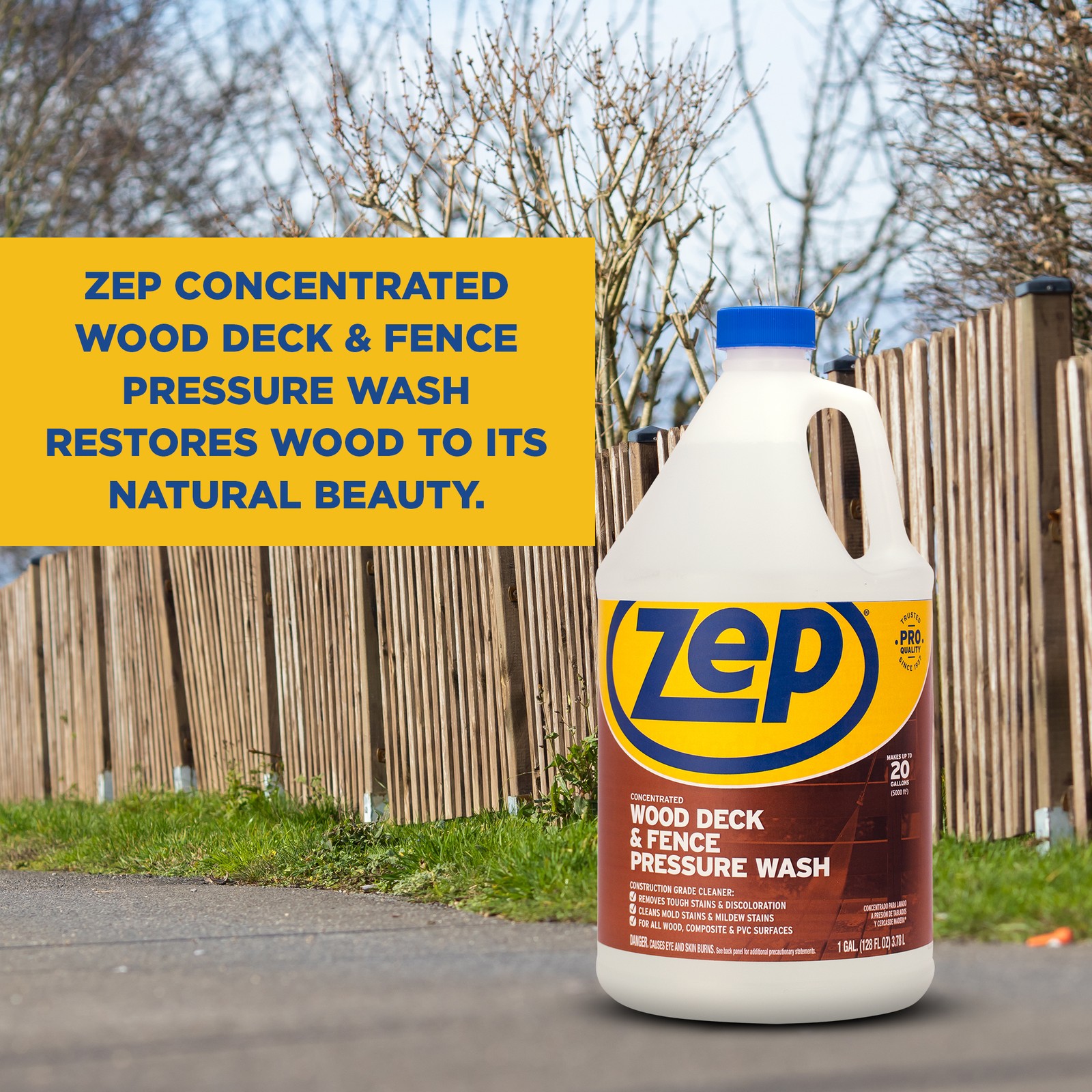 Zep Wood Deck and Fence Pressure Wash Cleaner Concentrate – 1 Gallon (Case of 4)