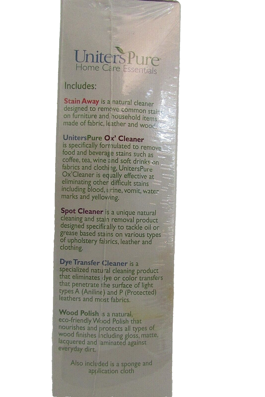 Uniters Pure home Care Essentials-5 piece-stain away-ox -spot/dye cleaner-wood