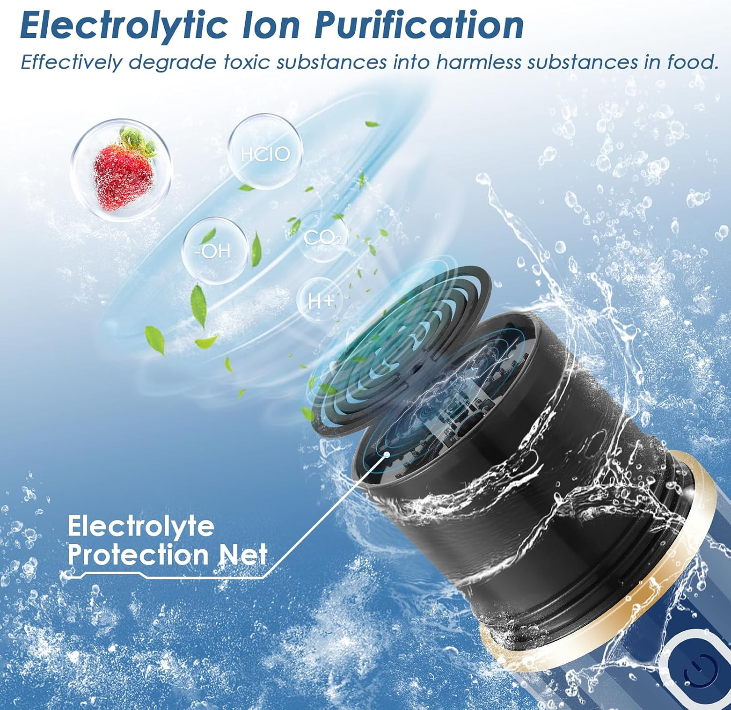 Fruit and Vegetable Purifier Washer Machine OH-Ion Wireless Food Cleaner Blue