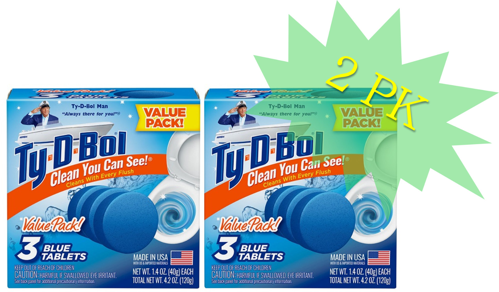 Ty-D-Bol Bleach Free Tablet Toilet Bowl Cleaners, 2 pk-3 Count/Pack-6 Tablets