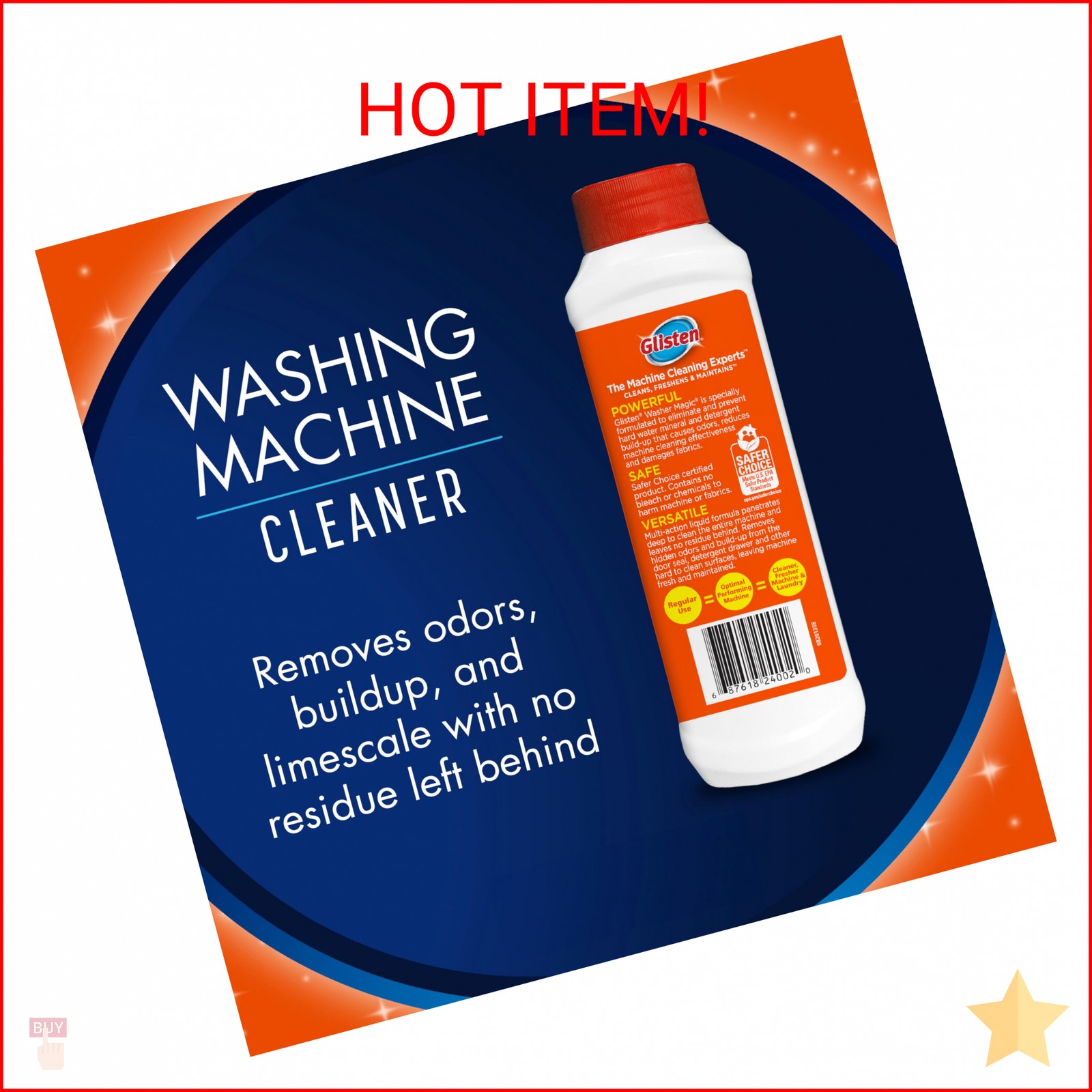 Glisten Washing Machine Cleaner, Helps Remove Odor, Buildup, and Limescale, Fres