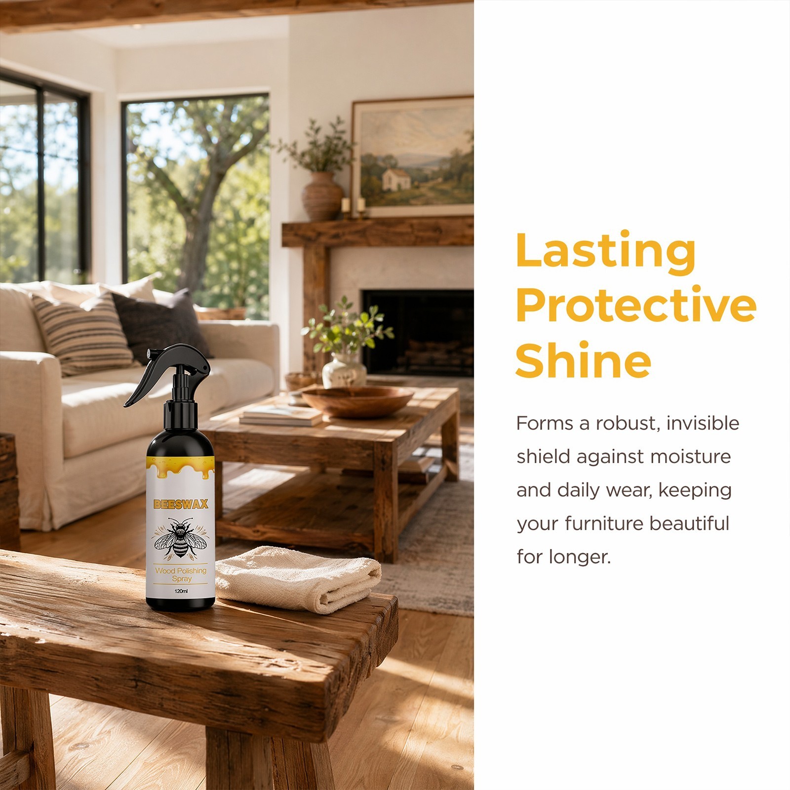 Natural Beeswax Wood Polish Spray – Furniture Floor Restorer & Cleaner