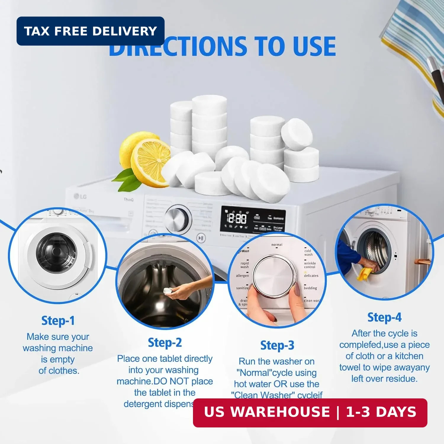 Washing Machine Cleaner Tablets Descaler 40 Pack Deep Cleaning HE Front Load
