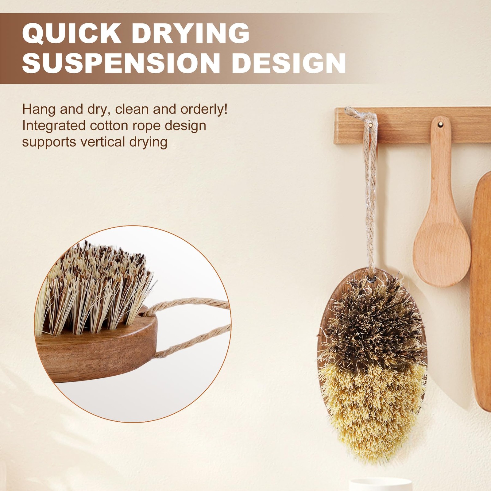 Wooden Vegetable Brush Scrubber for Food – Dual Bristle Sisal & Palm Fiber wit