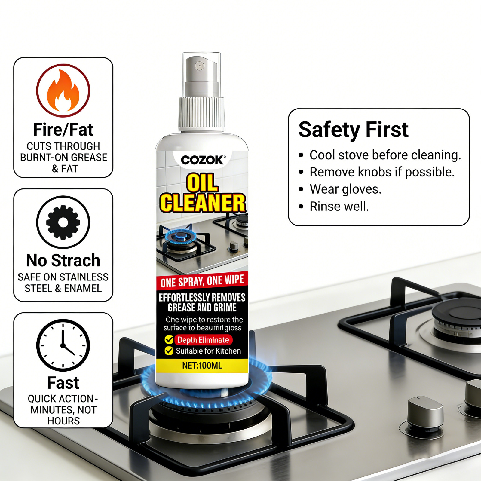 Quick Wipe Kitchen Degreaser – One Spray One Wipe, Restores Shine in Minutes