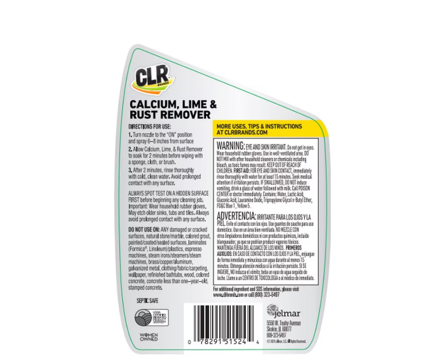 2 PACK CLR Calcium Lime and Rust Remover EPA Safer Choice 22 oz Spray