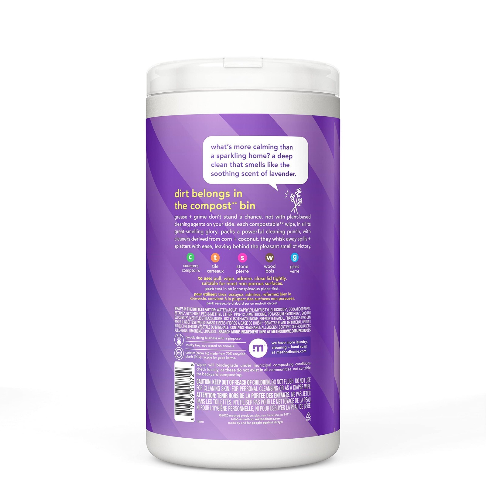 Compostable All-Purpose Cleaning Wipes, French Lavender, Multi-Surface, 210 Coun