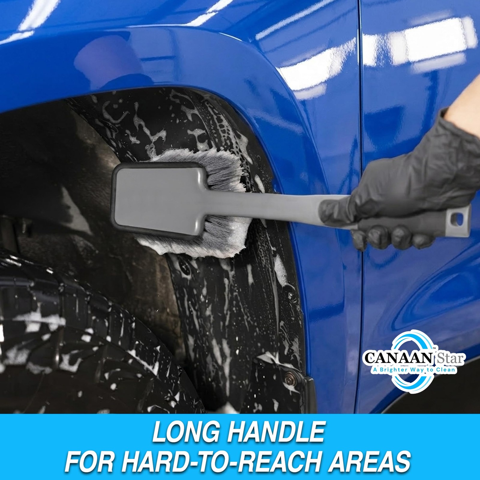 Canaan Star Car Brush, 17″ Long Handle Grill & Fender Brush, Flagged Bristles…