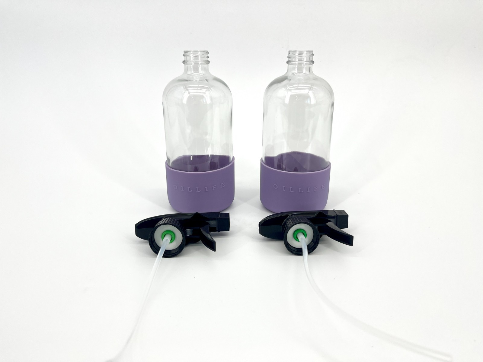 OilLife Clear Glass Spray Bottles 16 oz With Lavender Silicone Protective Sleave