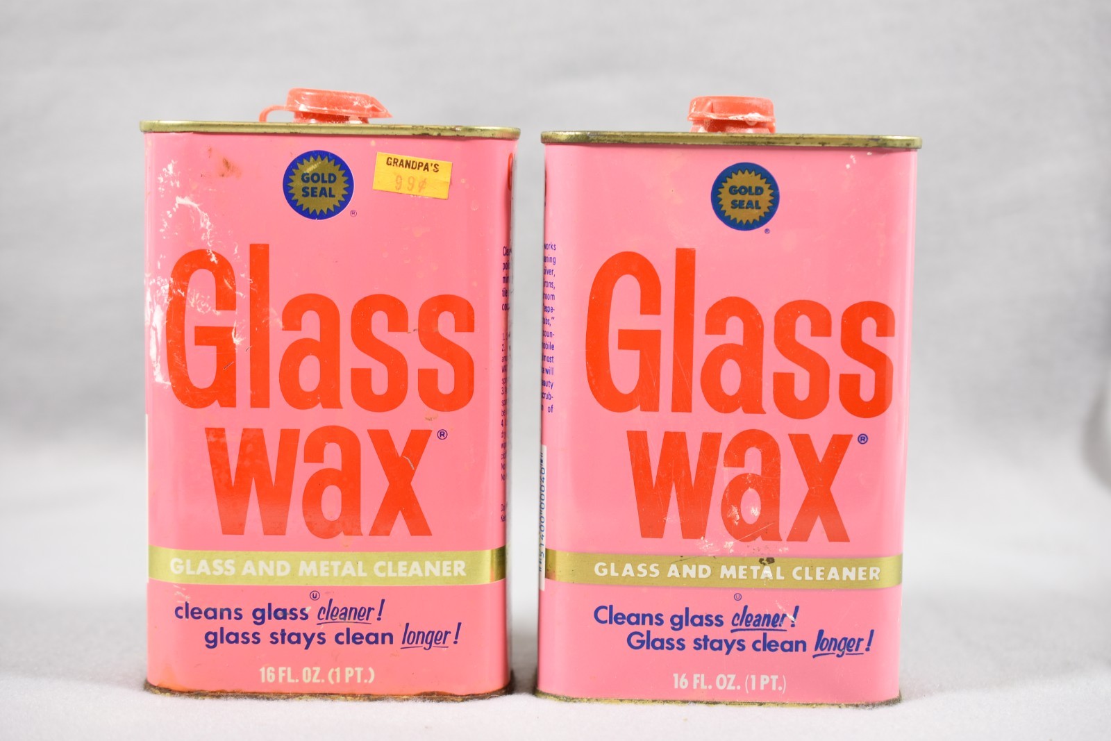 2 cans Vtg Gold Seal Glass Wax Can ~33% and 80% full
