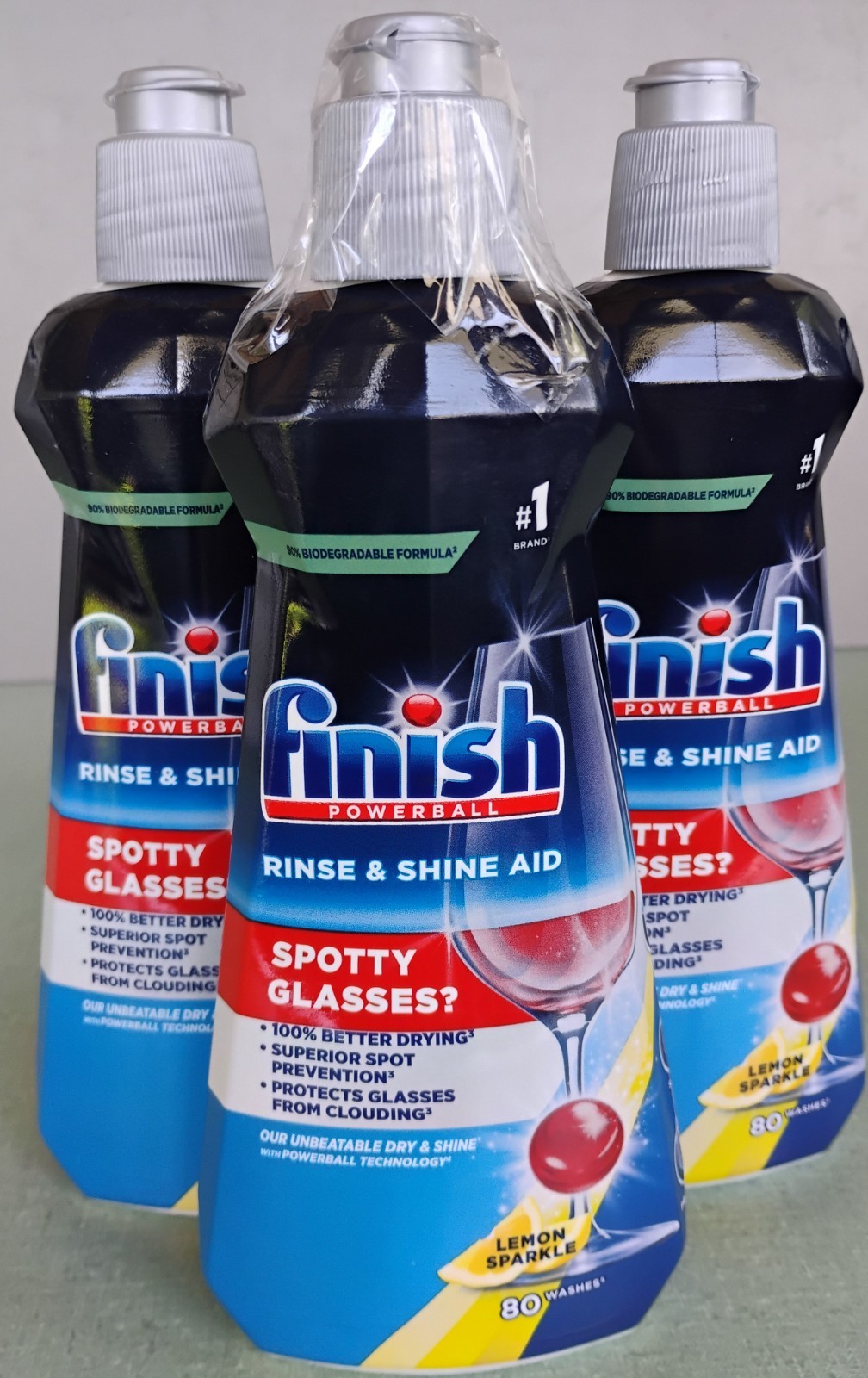 Finish Powerball RInse & Shine Aid 3-Pack Lemon Sparkle 400ml 13.5oz 80 Washes