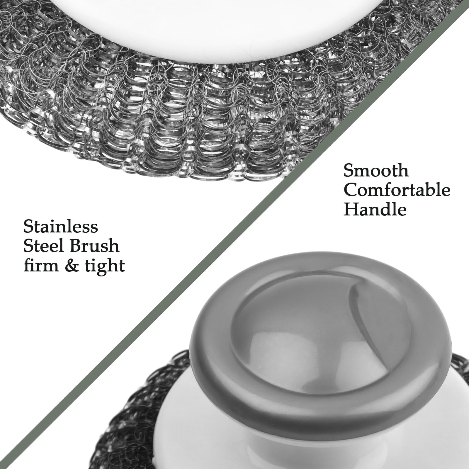 2 Pack Stainless Steel Wool Scrubber with Handle Heavy Duty Scouring Pads Gray