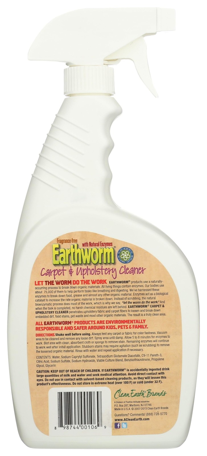Earthworm Carpet & Upholstery Cleaner Spot & Stain Remover – Natural Enzymes,…