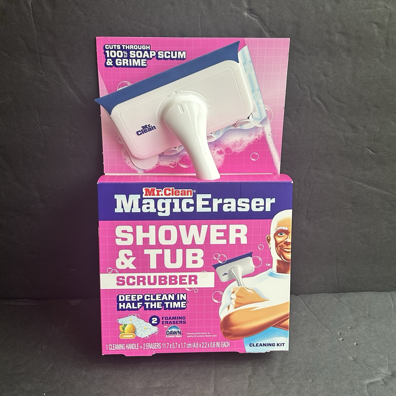 Mr. Clean Shower & Tub Scrubber, Starter Kit, 1 Scrubber & 2 Erasers/Lemon. New
