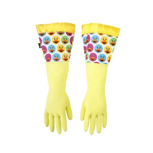 Vigar Ducks Yellow Latex Dish Washing Gloves with Extended Cuff – Medium