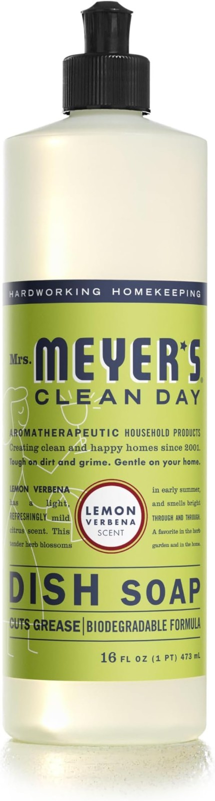 MRS. MEYER’S CLEAN DAY Liquid Dish Soap, Biodegradable Formula, Lemon Verbena, 1