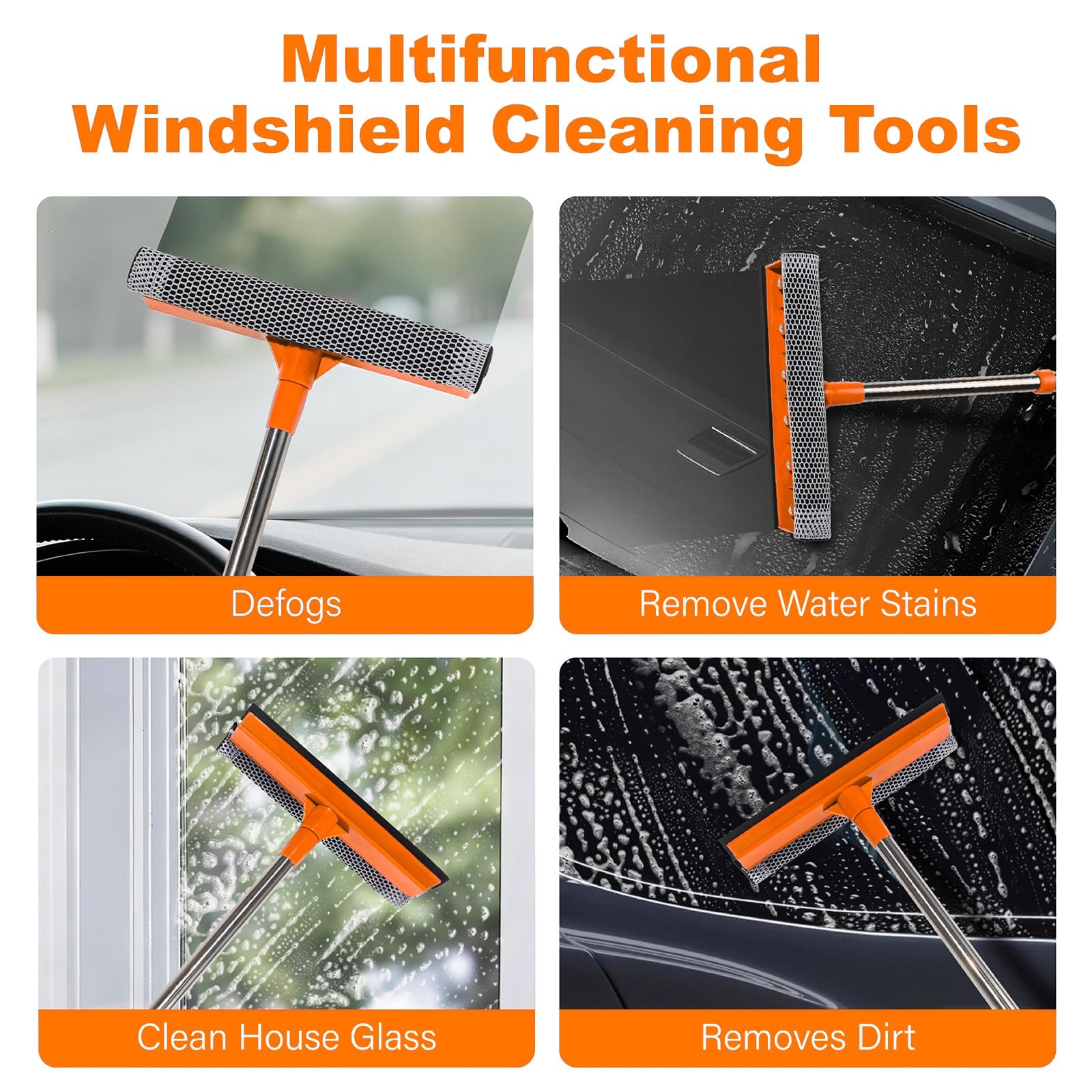 Windshield Cleaner Tool 2 in 1 Car Window Squeegee with Extendable Handle