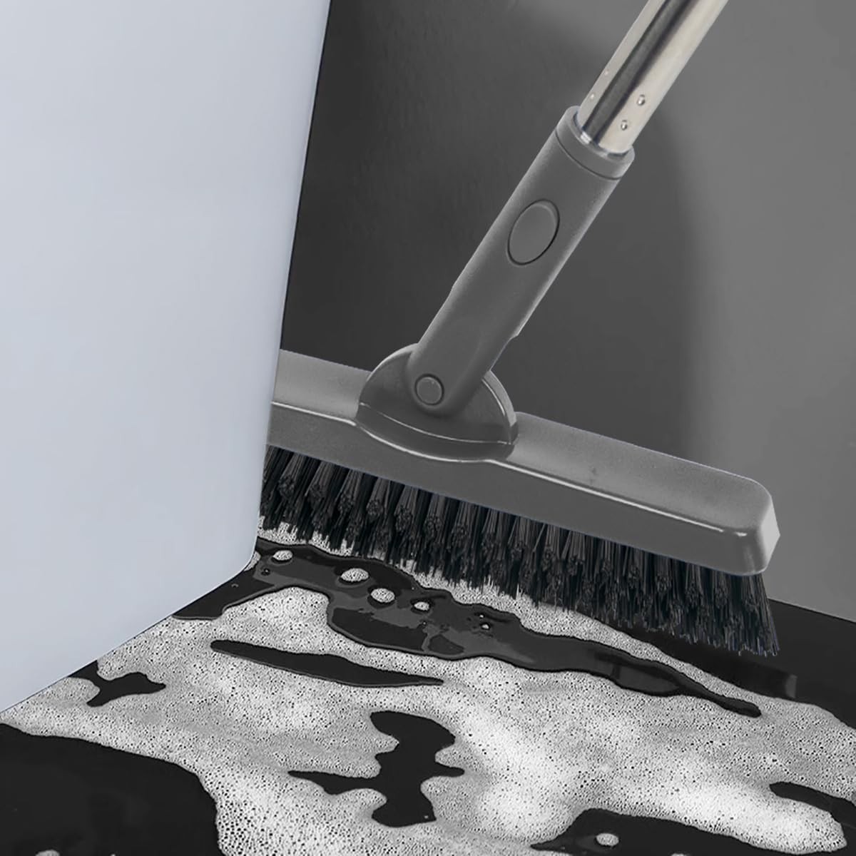 Grout Brush with Long Handle, 180°Rotation Tile Grout Cleaning Brush, Gray