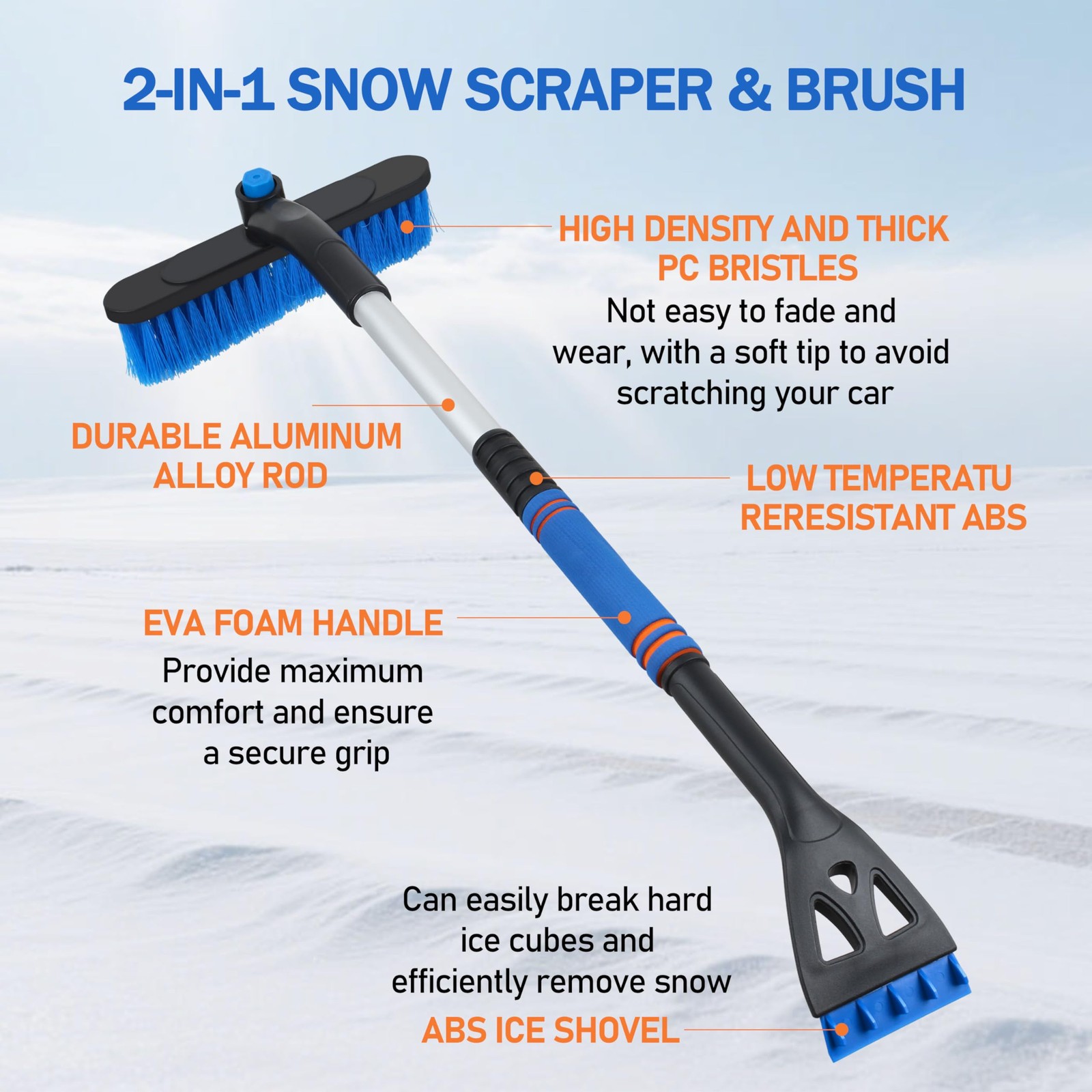32” Snow Brush and Ice Scraper for Car Windshield, Aluminum Extendable Snow …