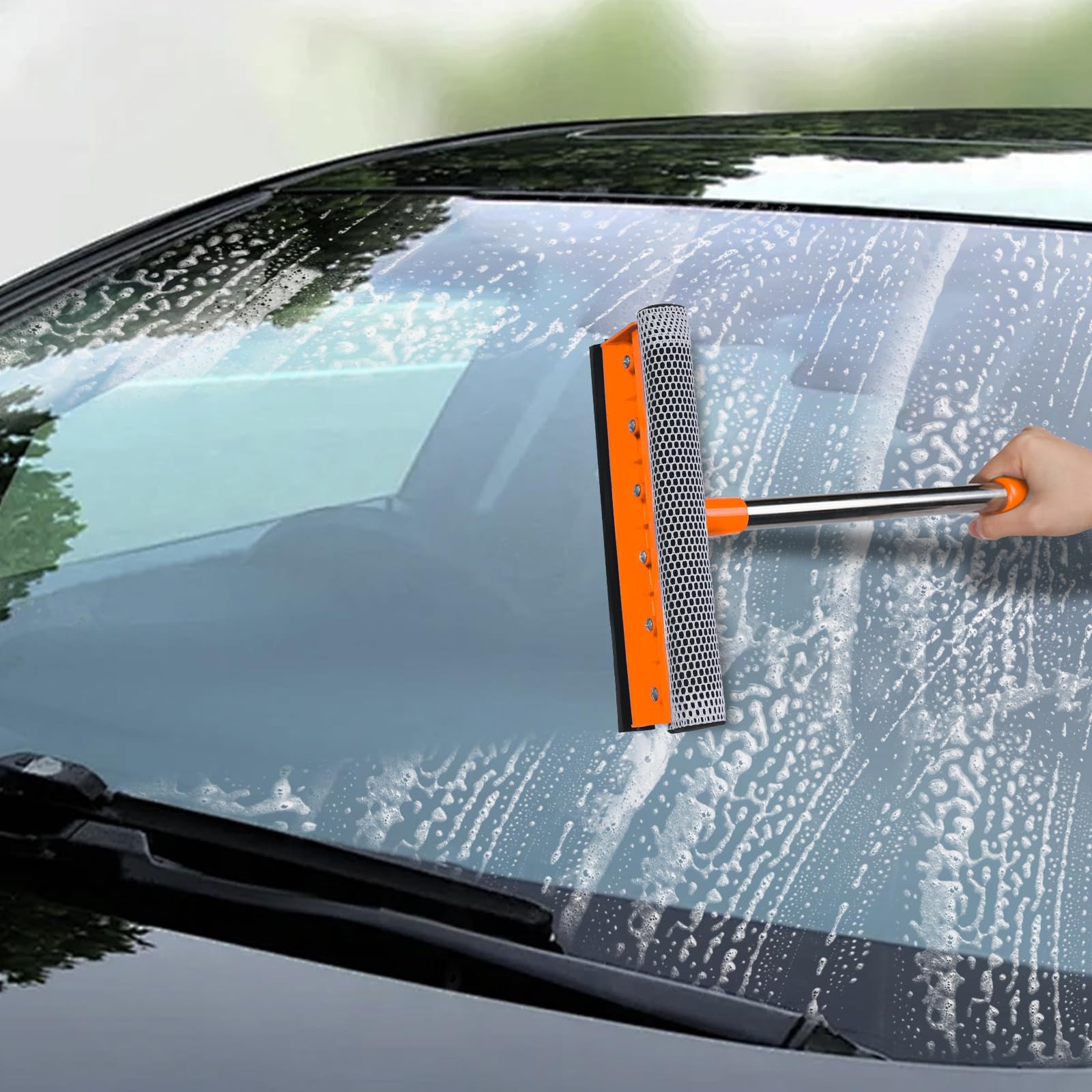 Windshield Cleaner Tool 2 in 1 Car Window Squeegee with Extendable Handle