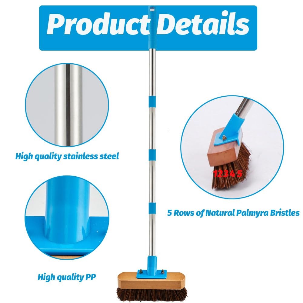 Heavy Duty Deck Brush with Long Handle – 60″ Floor Scrub Brush with Stiff Nat…