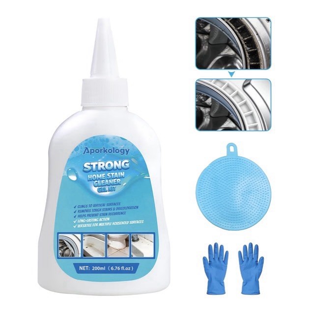 Aporkology Strong Stain Remover Gel 200ml Multi-Surface Kit w/ Brush & Gloves