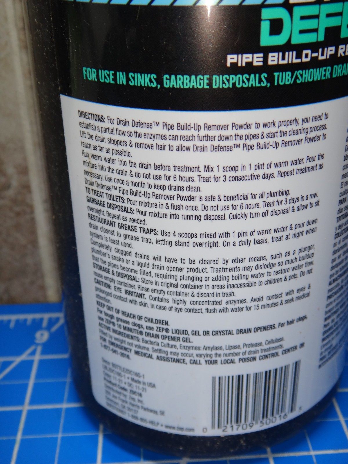 Zep DRAIN DEFENSE Pipe Build-Up Powder Remover 18oz / Septic Safe Cleaner ZDC16
