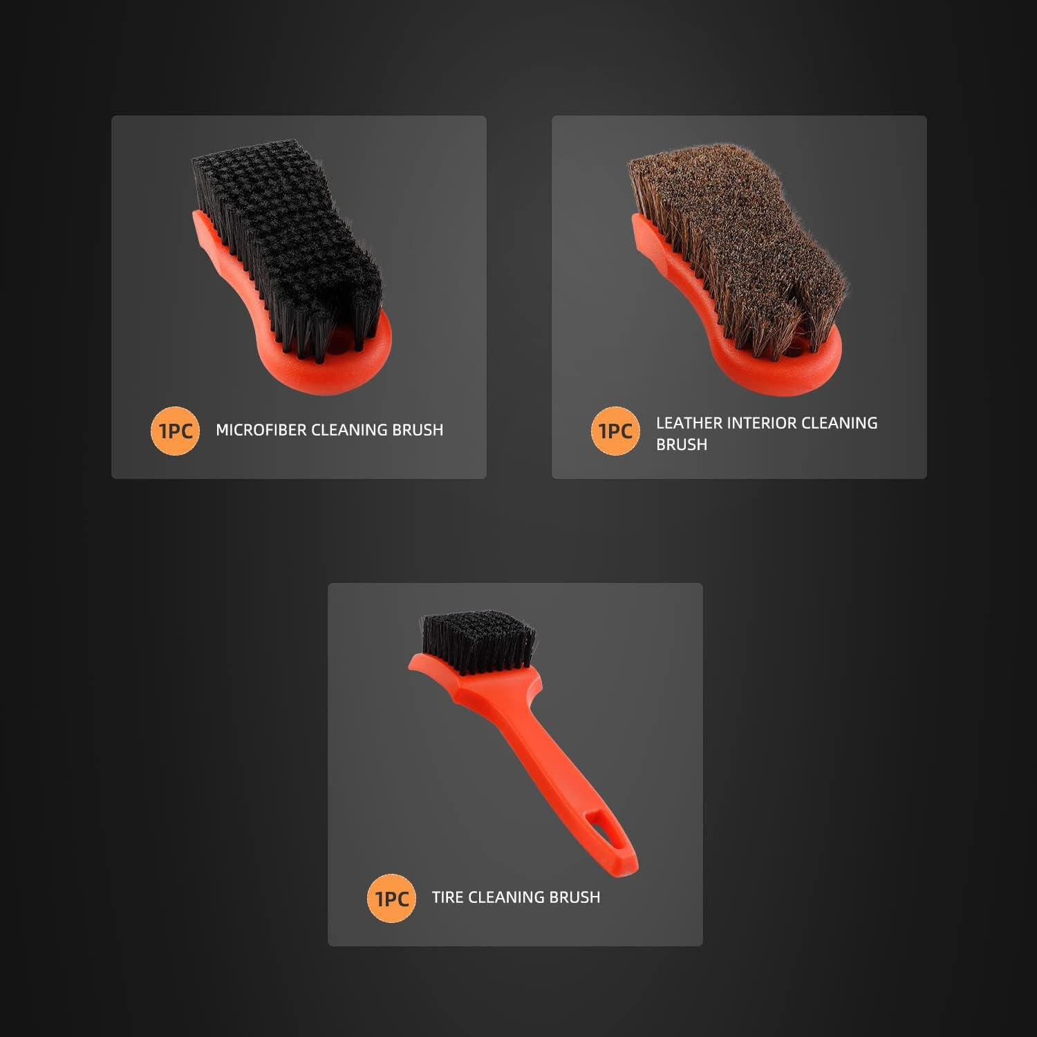 Set 3 Cepillos Detallado Auto Cuero Textil Interior Dashboard Rines Asientos Kit