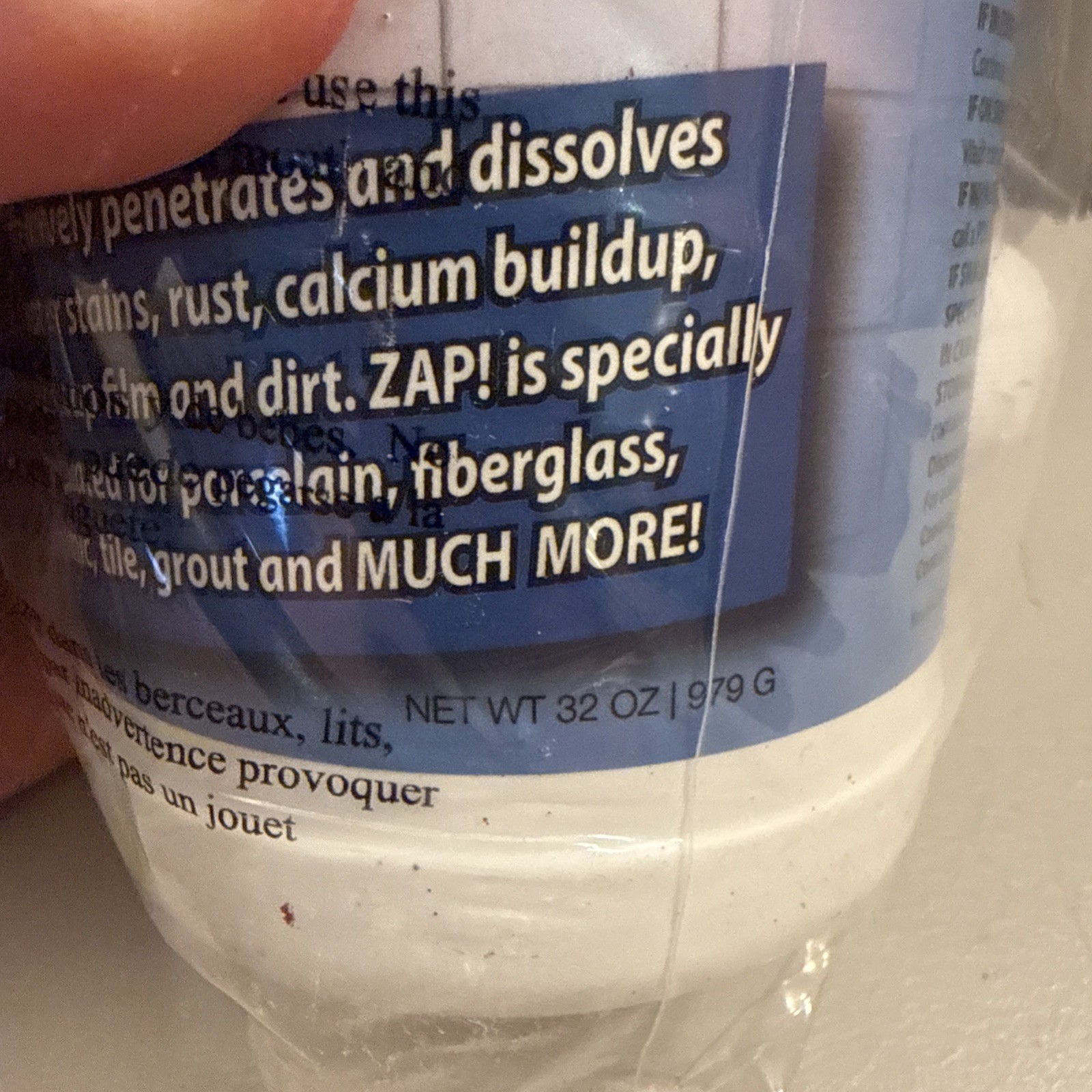 Zap! Professional Restorer 32 Oz Porcelain Fiberglass Tile Grout – NEW SEALED
