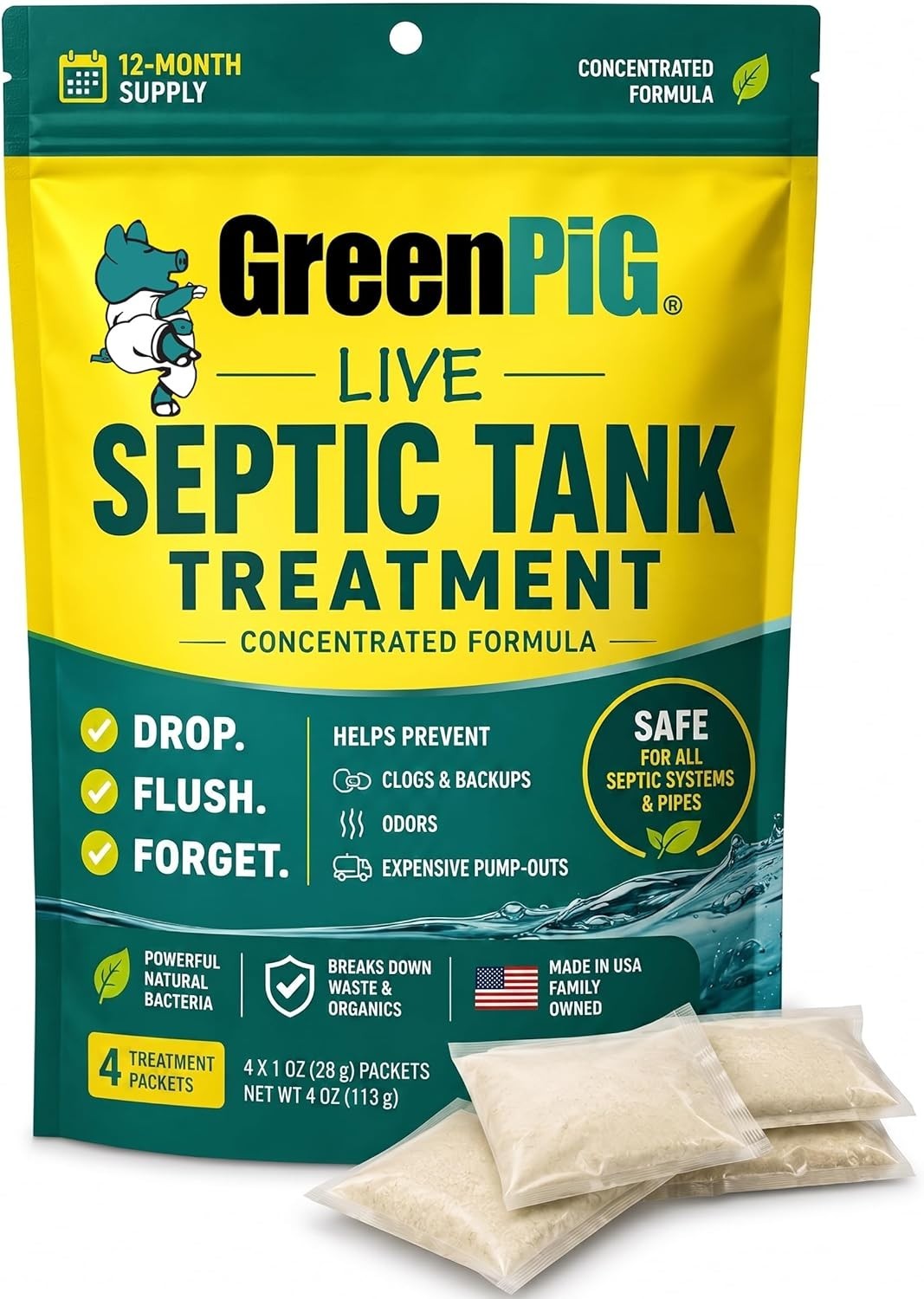 Eco-Friendly Septic Treatment Packets – 1- Supply, Odor & Clog Prevention