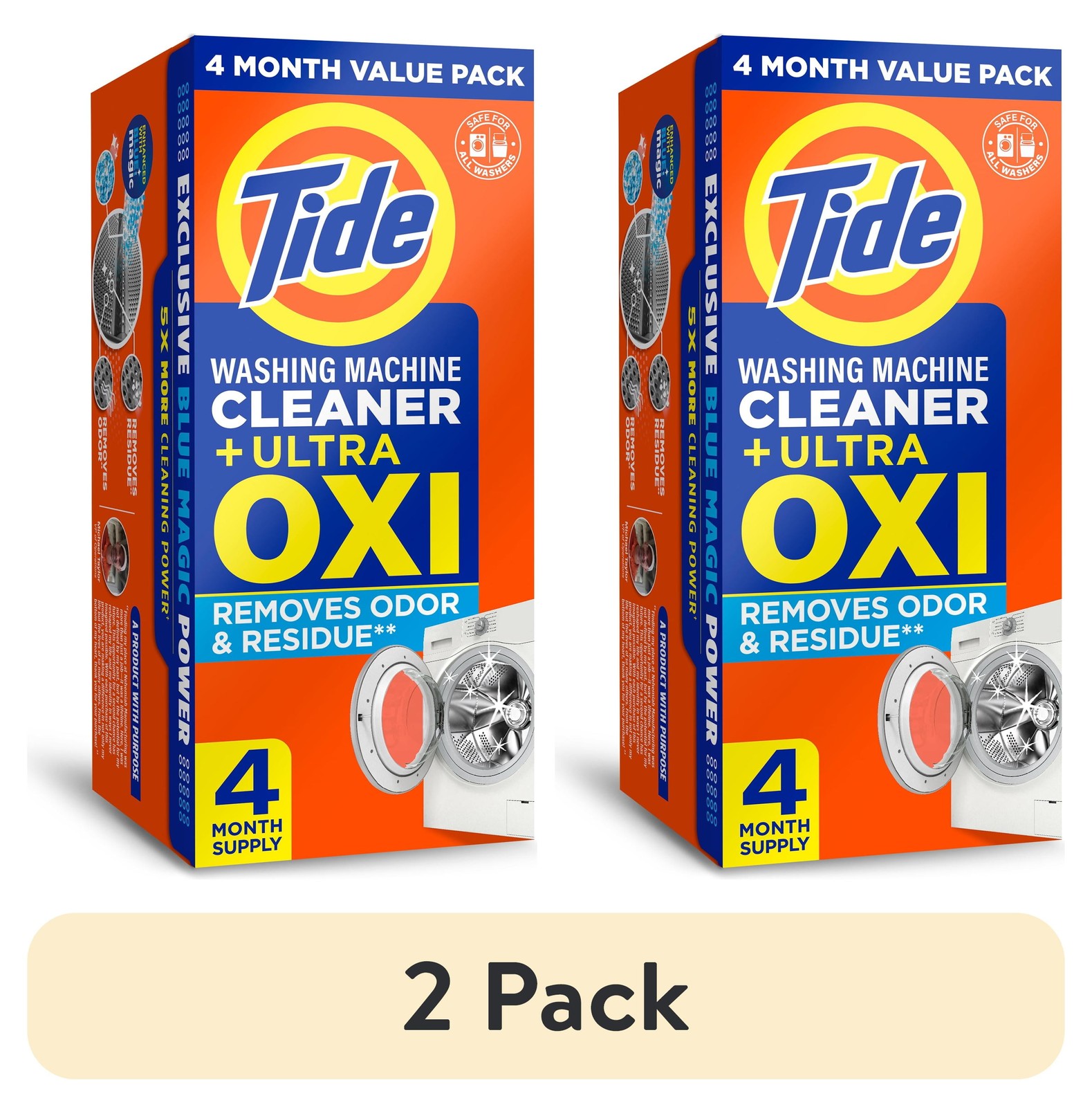 2 Pack Tide Washing Machine Cleaner, Oxi Powder Odor Eliminator 4ct