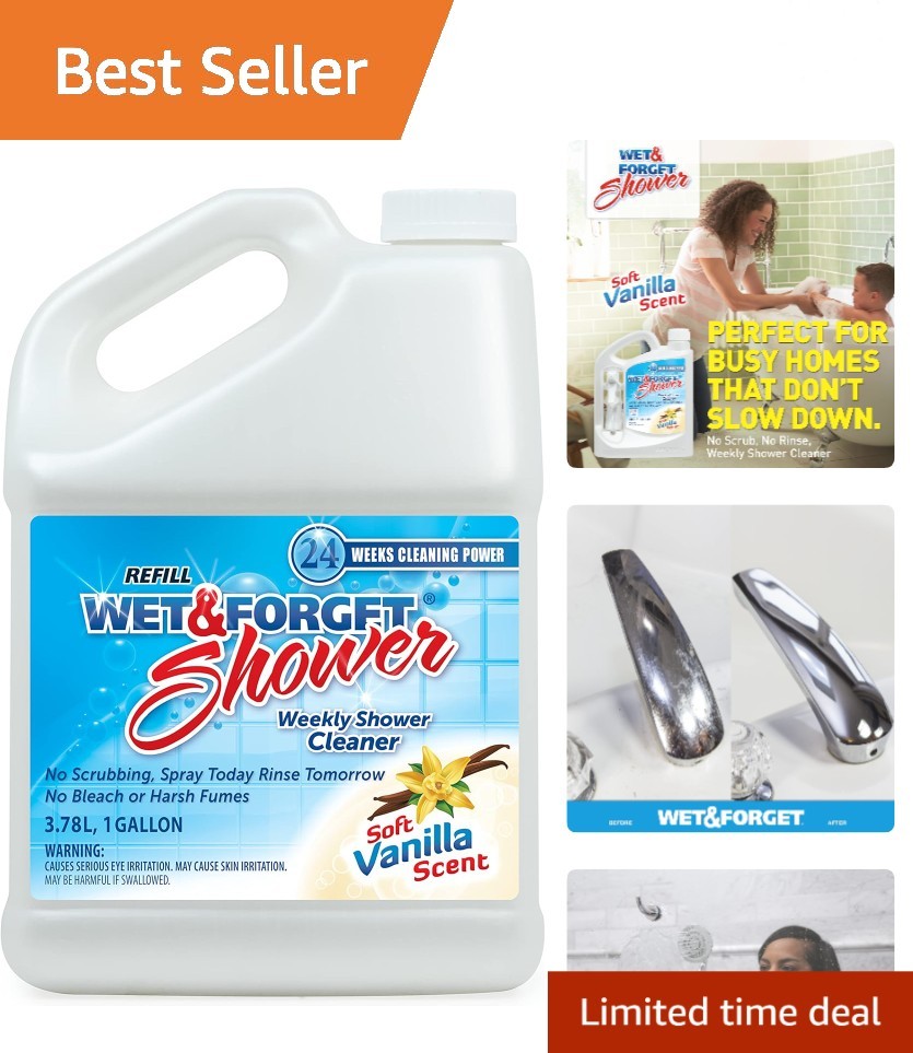 Bleach-Free Weekly Shower Cleaner – 128 Fl Oz Vanilla Scent, No Scrubbing Needed