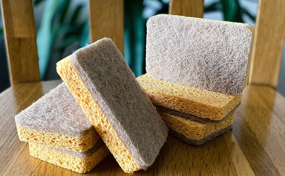 Natural Plant Based Scrub Sponges (12 Pack), Non-Scratch, Biodegradable Eco
